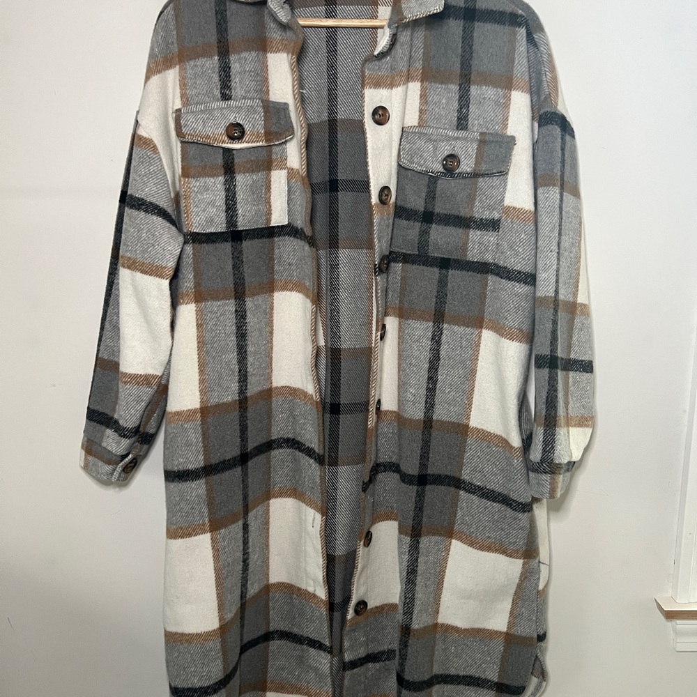 Plaid Button-Up Women's Long Shacket